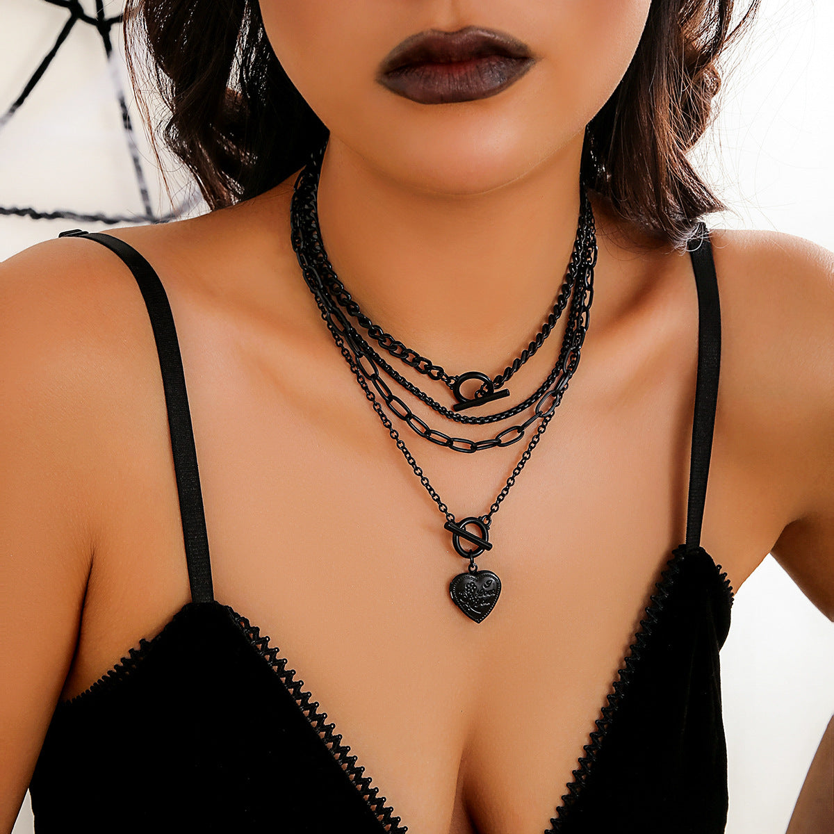 Wholesale multi-layered black necklace sweet cool love metal necklace ACC-NE-Xuer001