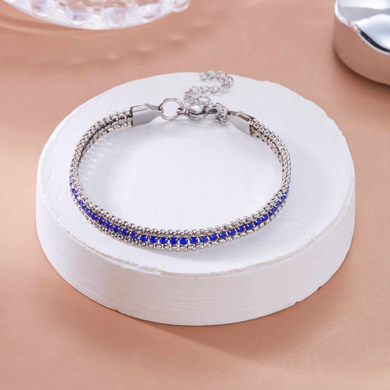 Wholesale Stainless Steel Diamond Bracelet Color Zircon Rhinestone Claw Chain