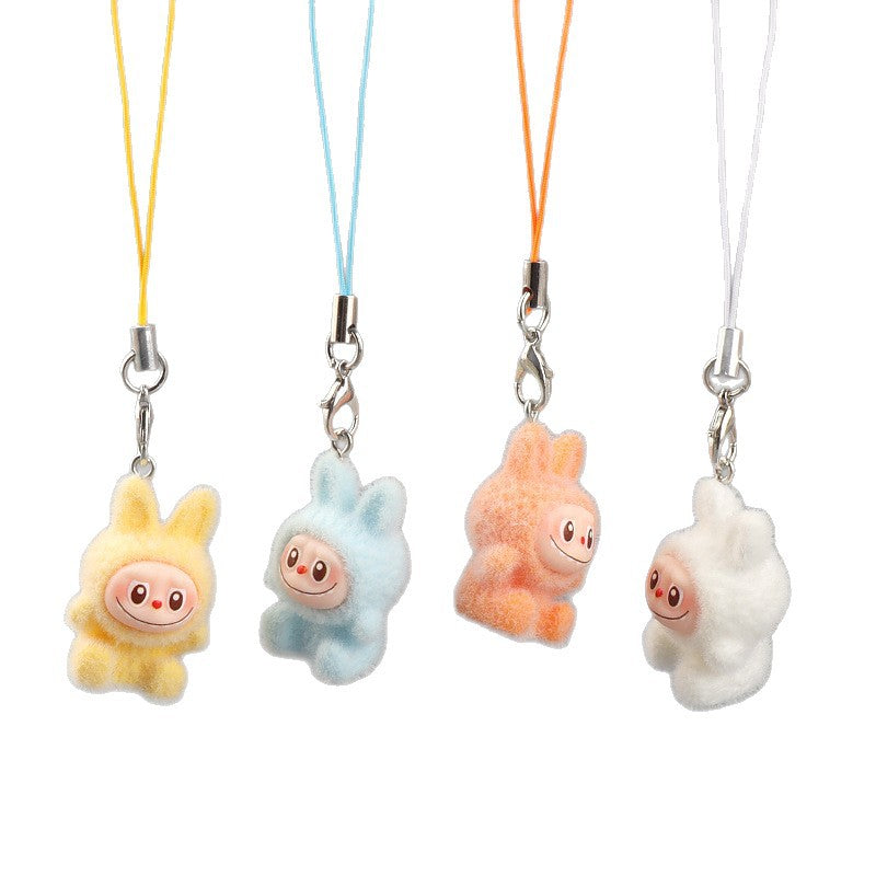 Wholesale 10pcs Flocking Cute Cartoon Keychain Mobile Phone Charms