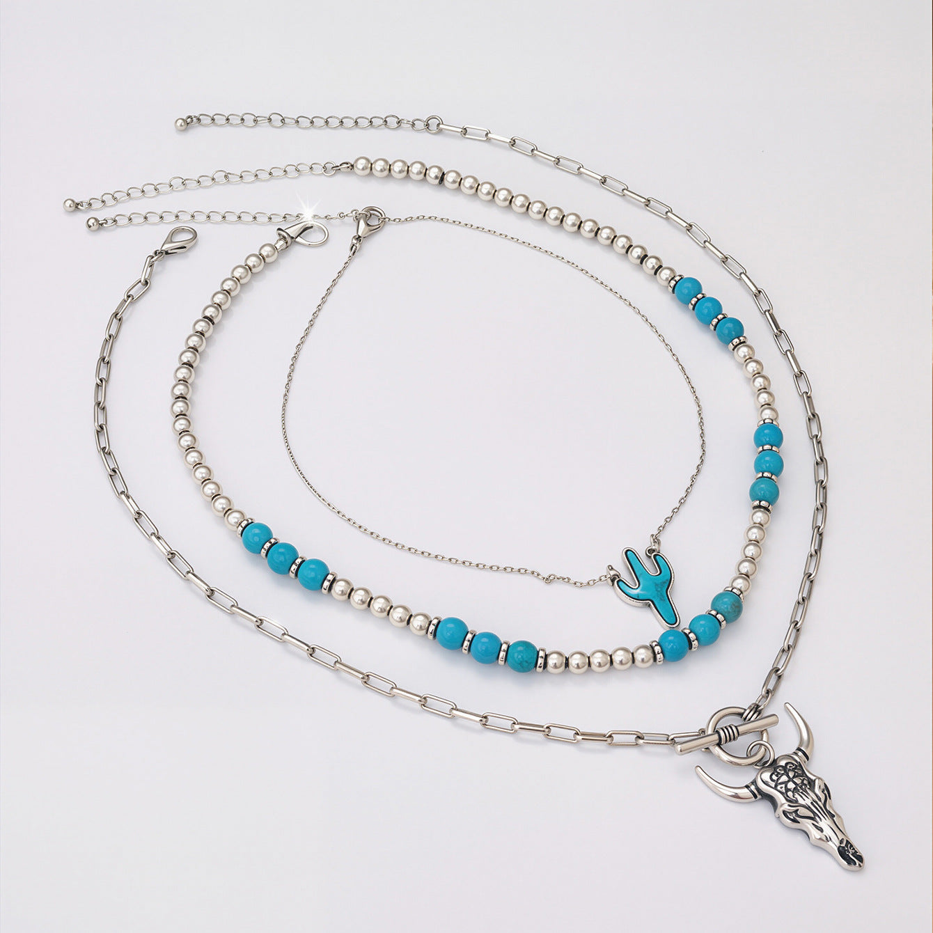 Wholesale Bohemian Layered Beaded Turquoise Necklace Set Western Cowboy Style Jewelry Accessory