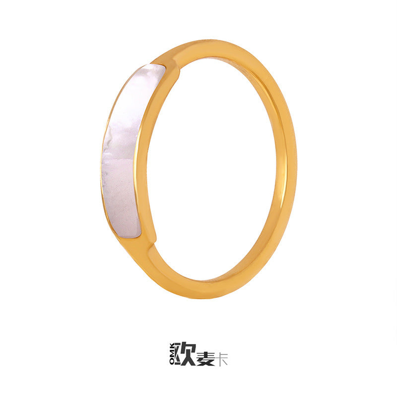 Wholesale Titanium Steel light luxury high-grade personality temperament white sea shell ring