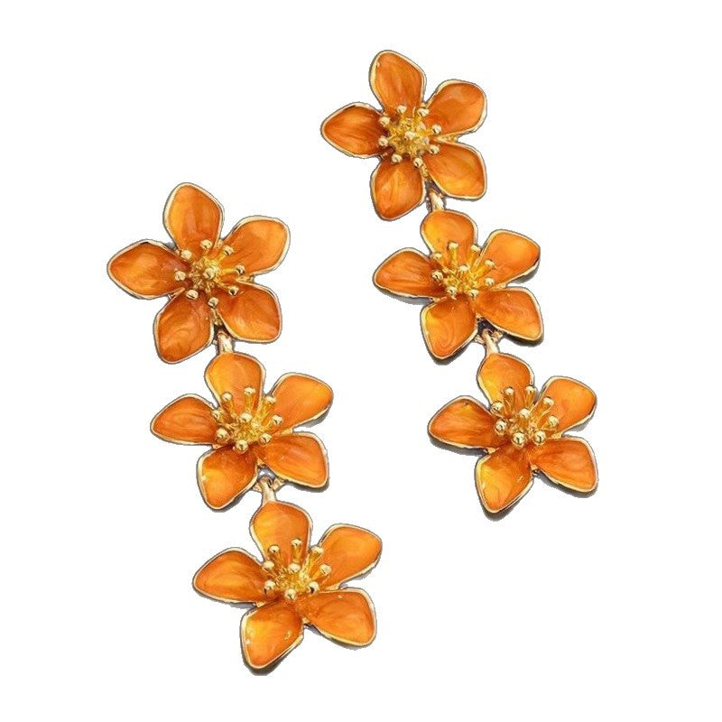 Wholesale sweet and elegant colorful drip flower earrings for women  retro long tassel flower earrings