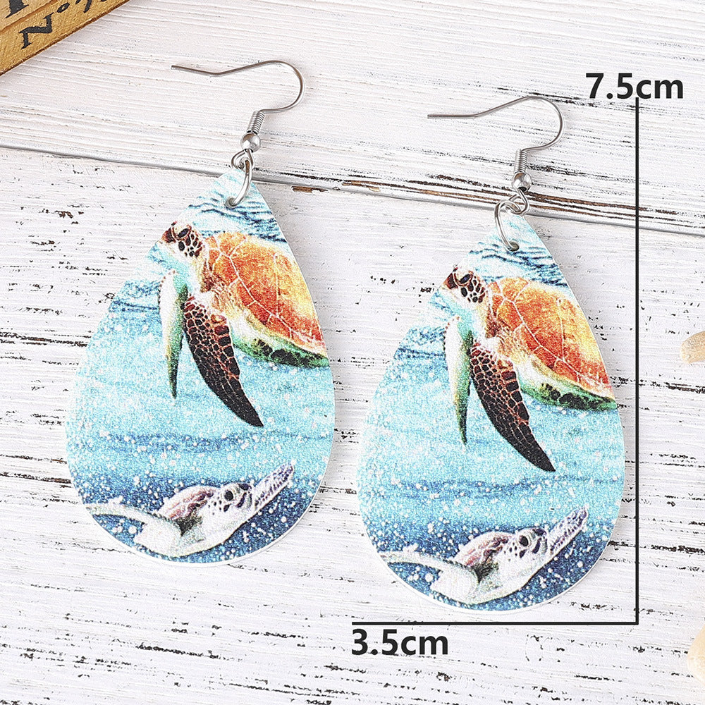 Wholesale Turtle Earrings Protection for Marine Animals Double Sided PU Leather Earrings ACC-ES-ChuLian018