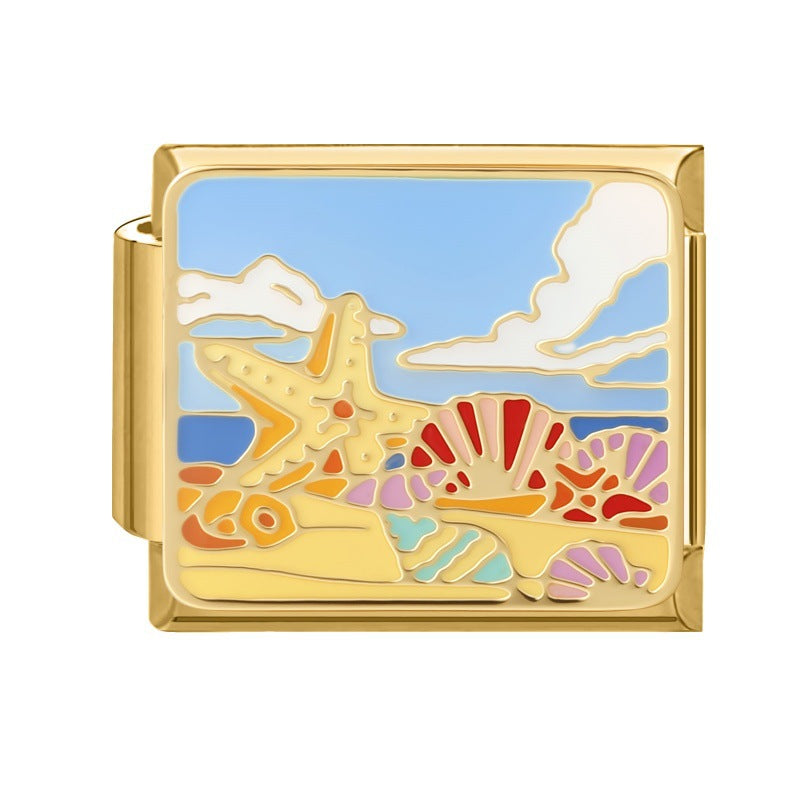 Wholesale Cute Cat Landscape DIY Modular Charm Bracelet Stainless Steel Gold Base Jewelry Accessory