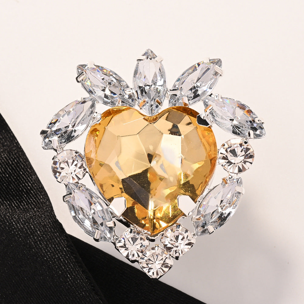 Wholesale Shiny Love Ring  Exaggerated Yellow Rhinestone Opening Ring