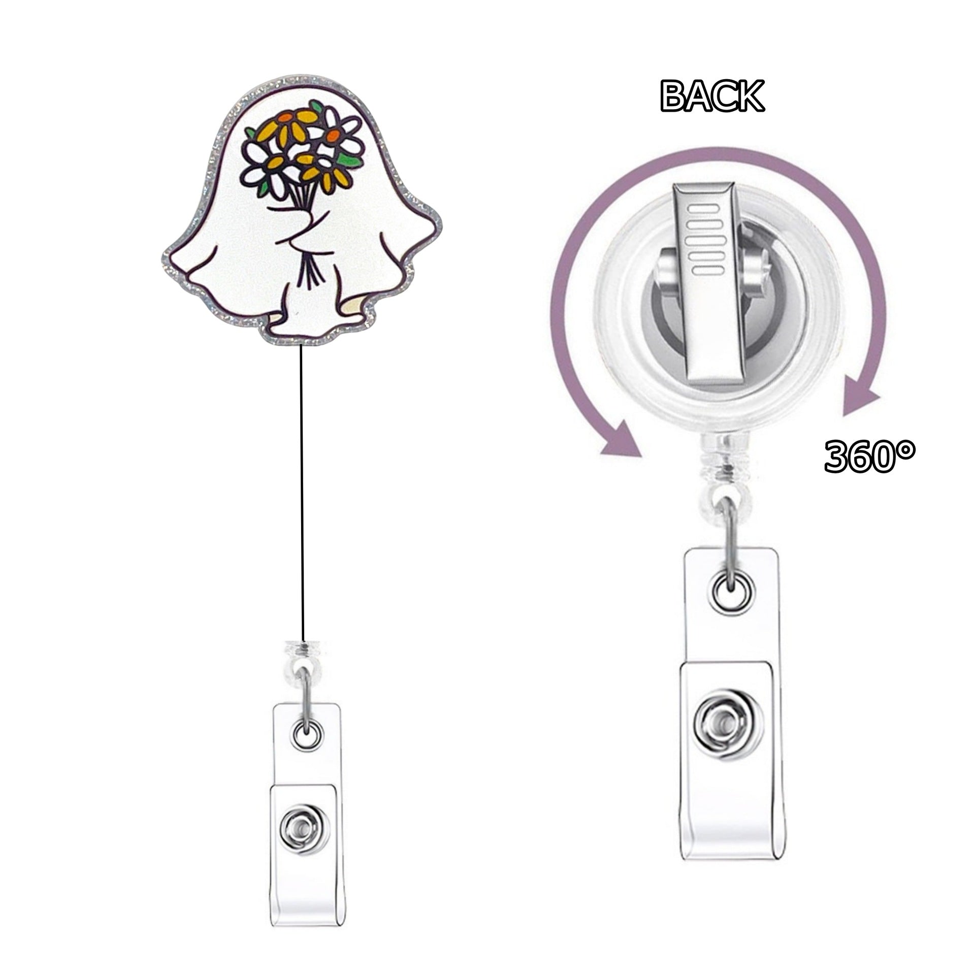 Wholesale Halloween Cute Ghost Retractable Rotating Badge Keychain