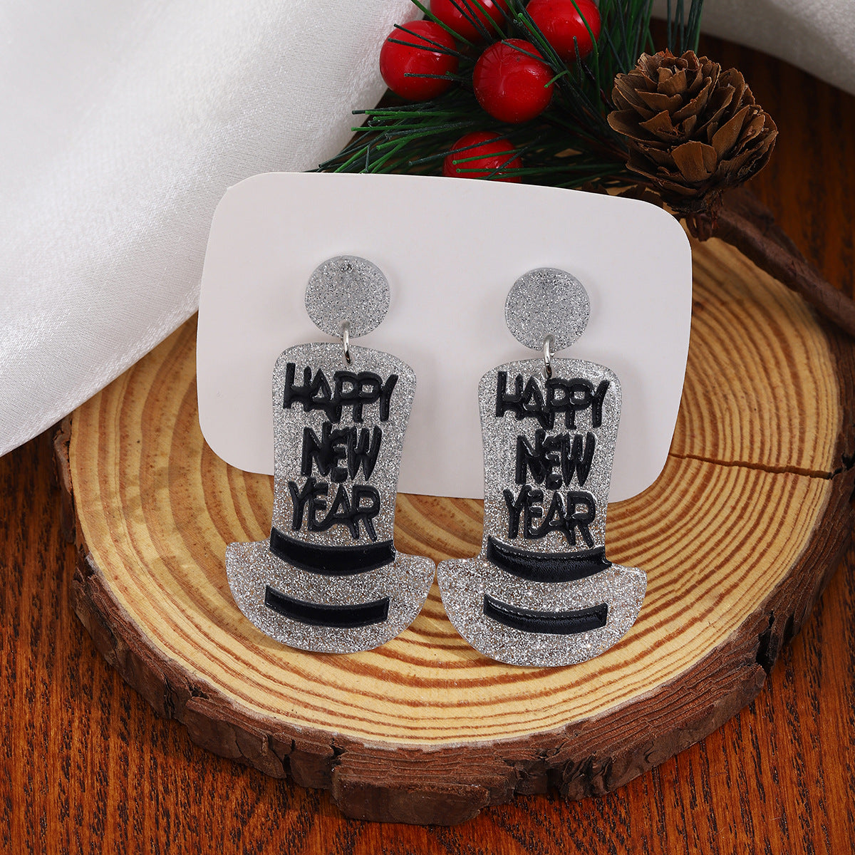 Wholesale New Year party top hat acrylic earrings