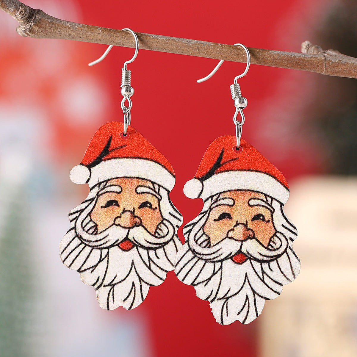 Wholesale Christmas cute  pendant earrings wooden double-sided earrings