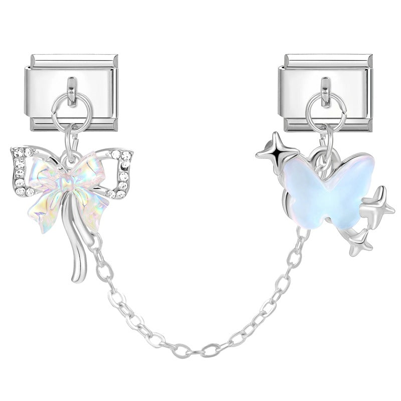 Wholesale 9mm Italian Charm Starter Bracelets DIY square double-pendant Creative Stainless Steel Composable Bracelet