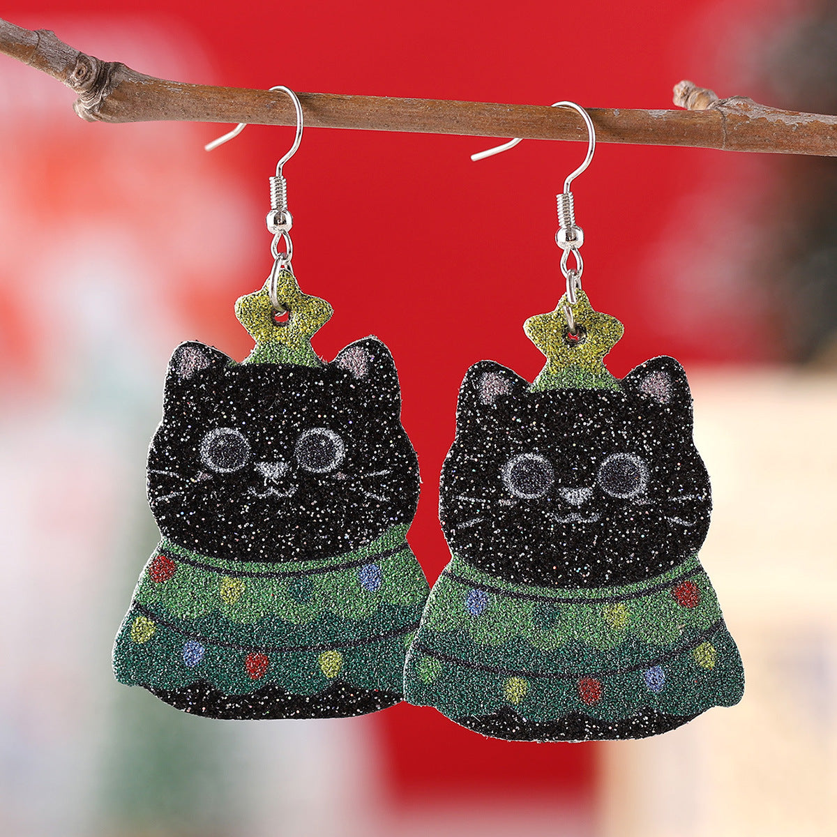 Wholesale Christmas Tree Lights Cat Earrings ACC-ES-ChuLian098