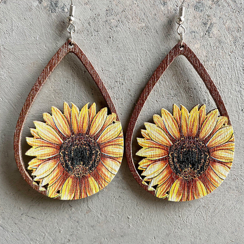 Wholesale 2pcs Wooden Sunflower Earrings