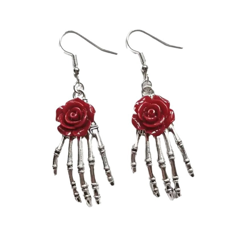 Wholesale Gothic rose skull hand retro exaggerated earrings
