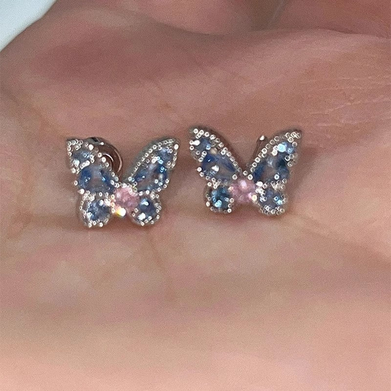 Wholesale Blue Zircon Butterfly Ear Bone Stud Earrings