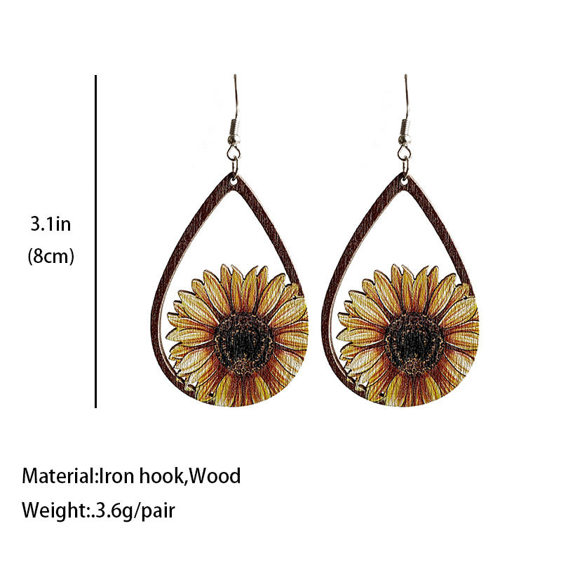 Wholesale 2pcs Wooden Sunflower Earrings
