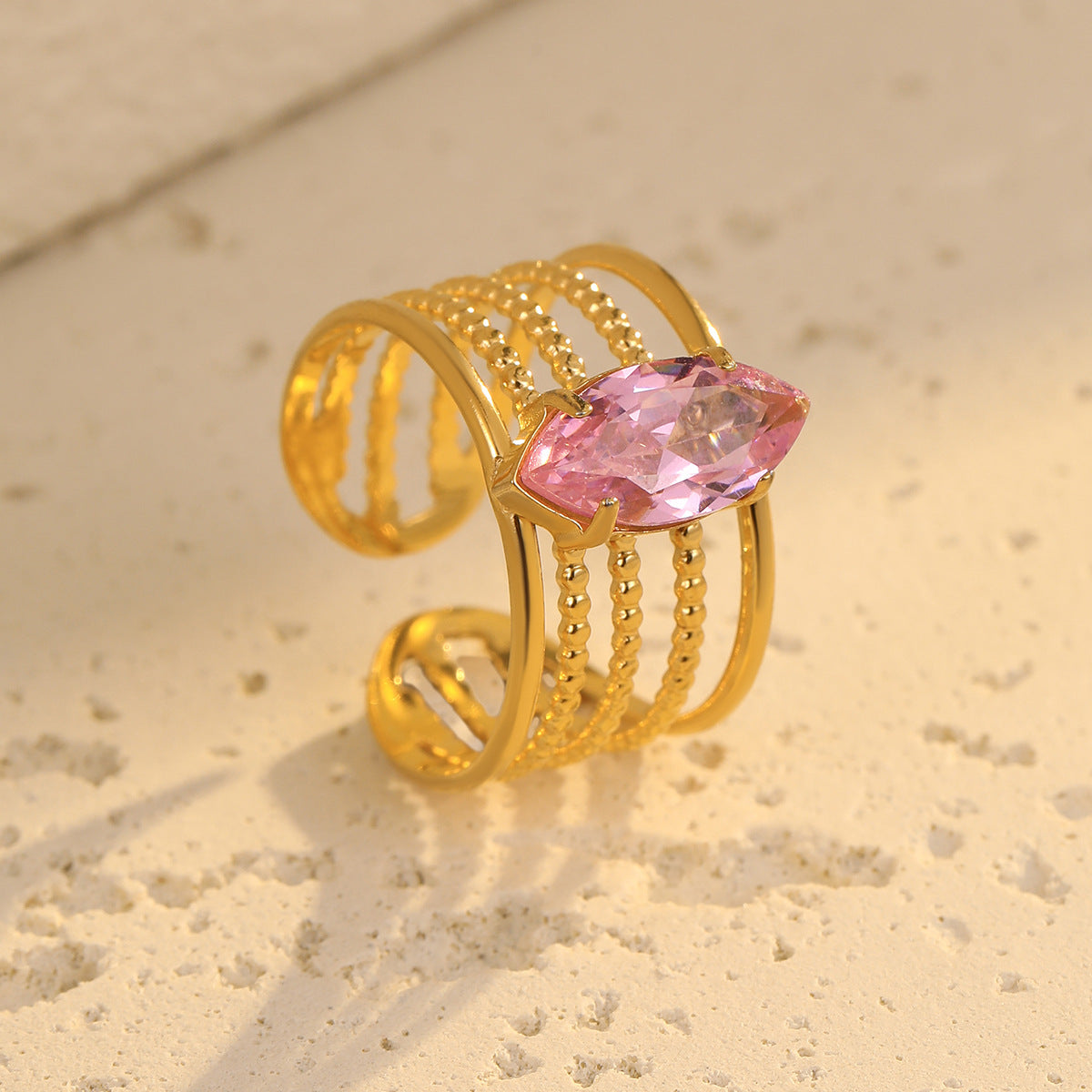 Wholesale  Stainless Steel Wide Hollow Water Drop Zircon Ring