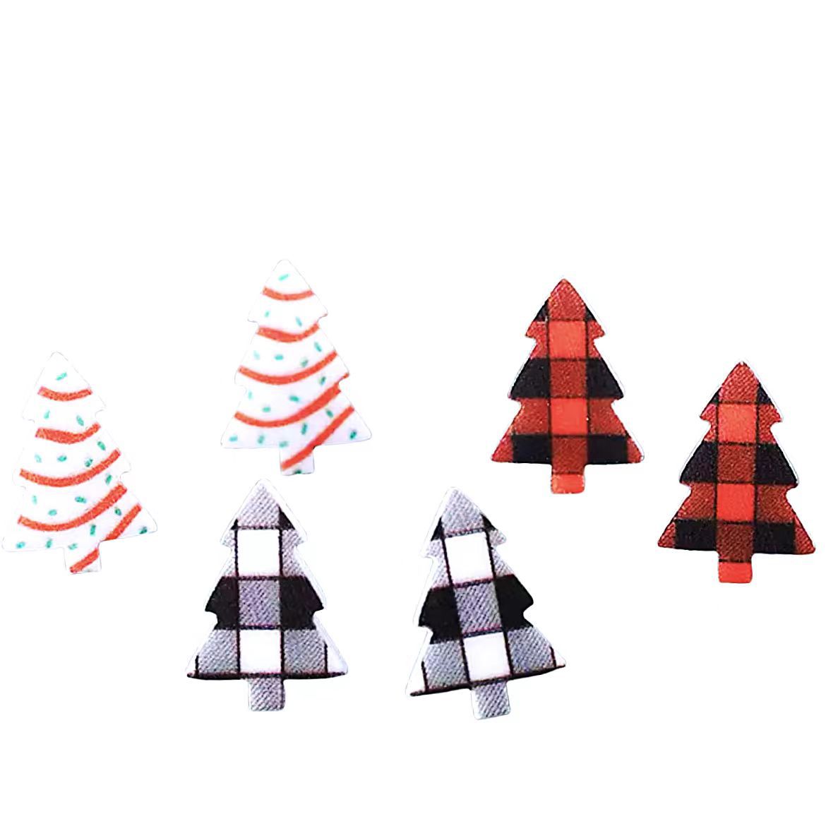 Wholesale Christmas Checkered Leopard Christmas Tree Print Acrylic Earrings Set ACC-ES-AnDao036