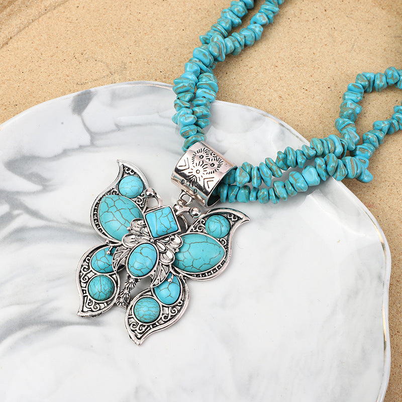 Wholesale Drop Flower Turquoise Butterfly Necklace