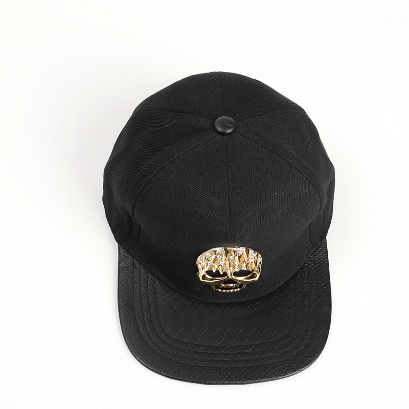 Wholesale hat metal skull flat hat snakeskin brim Tide brand hip-hop baseball cap