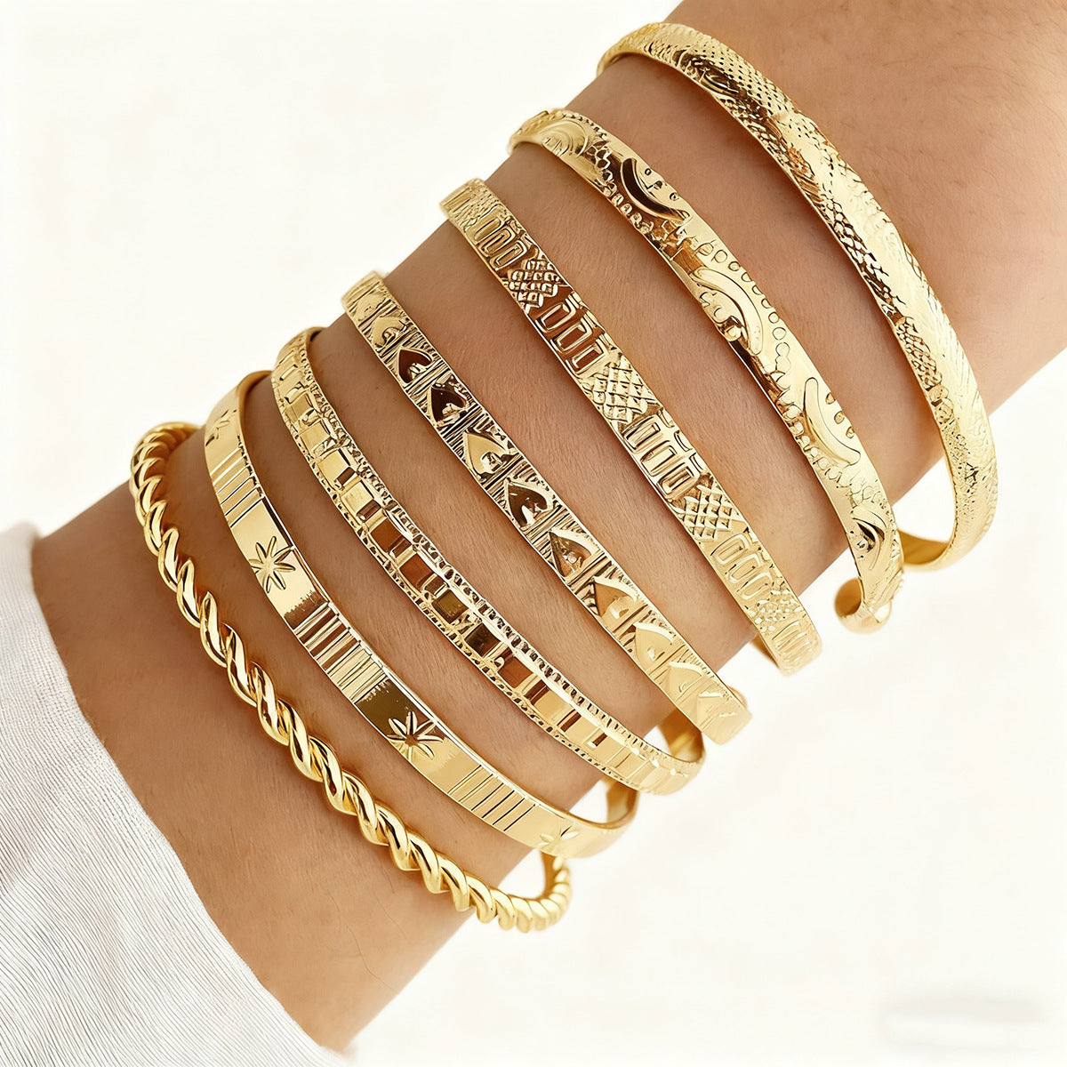 Wholesale 3 Piece Gold Metal Multi Layer Geometric Open Cuff Bracelet Set For Women Punk Style Gift