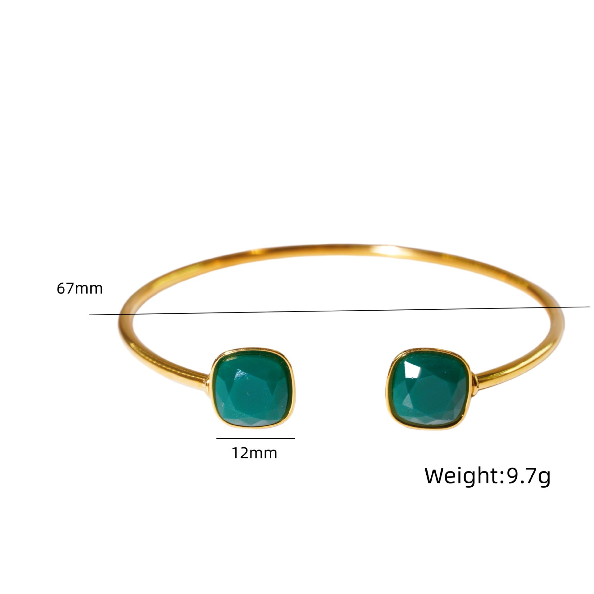 Wholesale Modern Minimalist Double Gemstone Inlaid Stainless Steel Open Bracelet Fashion Accessory Boutique Resale Gift