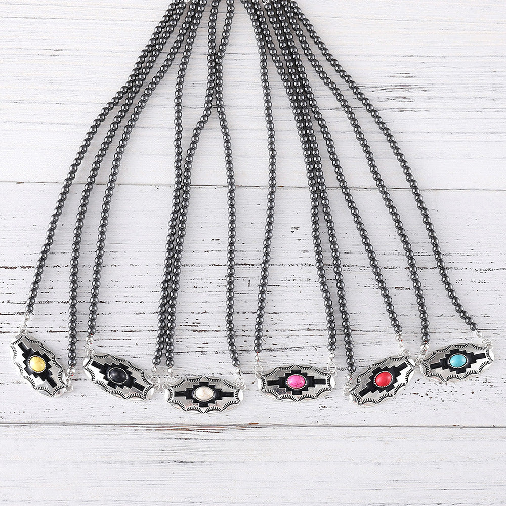 Wholesale  Retro Inlaid Color Turquoise Alloy Necklace