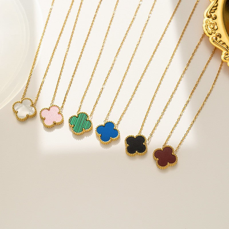 Wholesale Four-Leaf Clover Necklace Pendant Double-Sided Mother-of-Pearl 18K Gold Plated Gift Jewelry Accessory