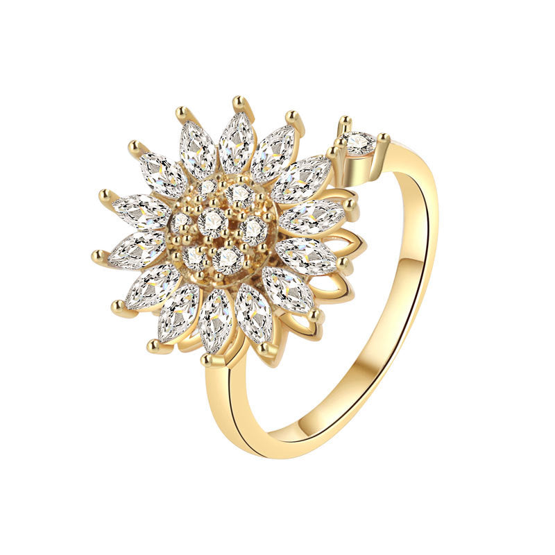 Wholesale Adjustable Geometric Sunflower Rotating Ring Fashion Jewelry Accessory