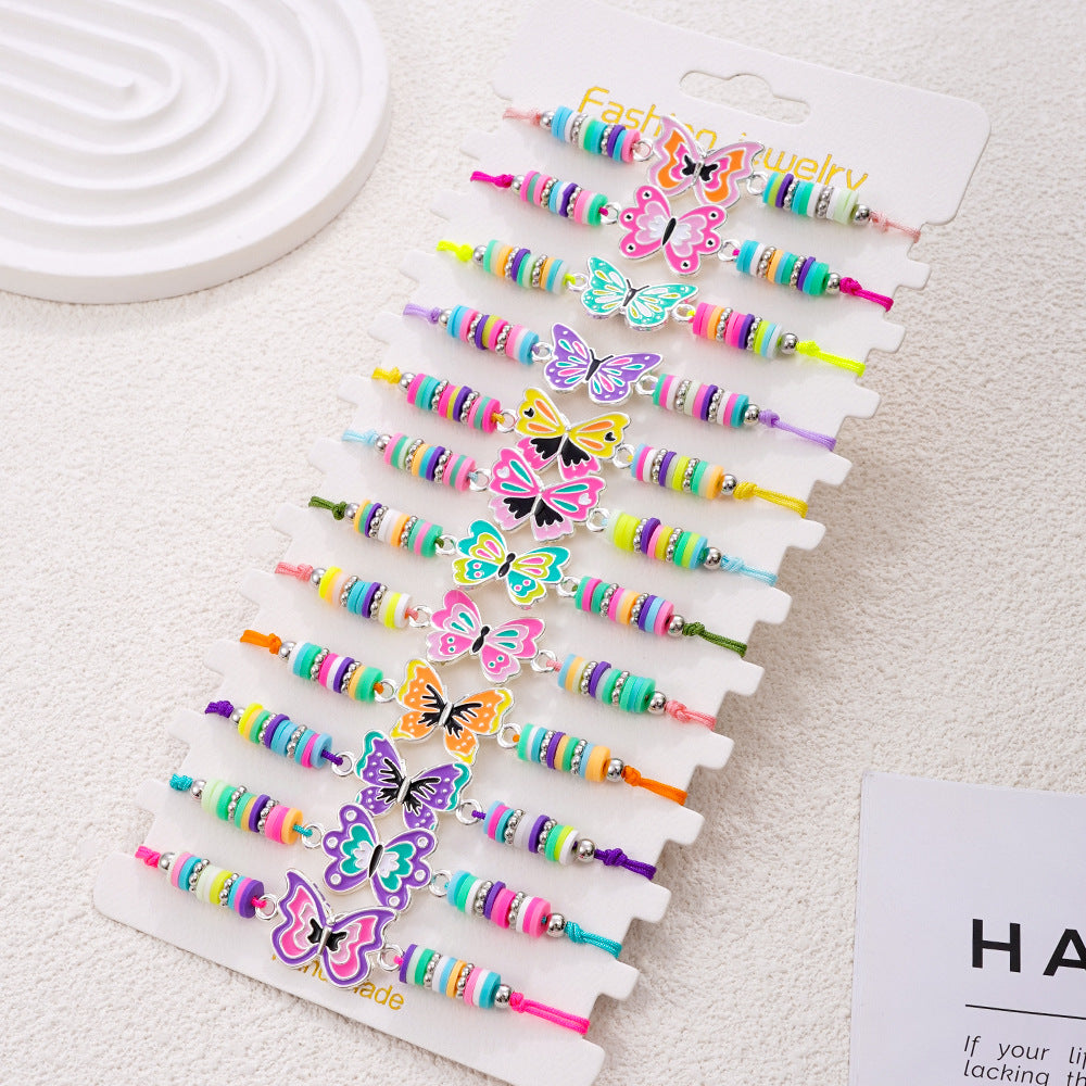 Wholesale Colorful polymer clay beaded cartoon animal pattern bracelet hand-woven adjustable size children' s jewelry