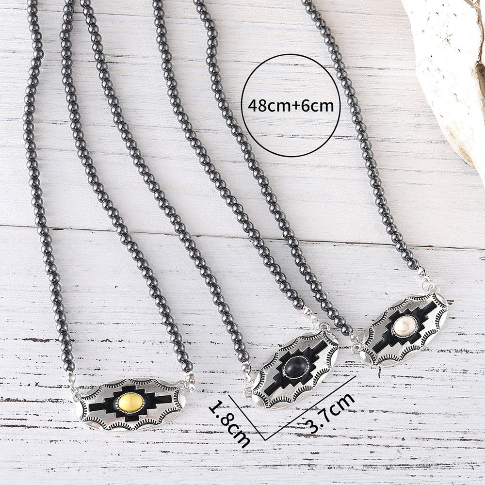 Wholesale  Retro Inlaid Color Turquoise Alloy Necklace