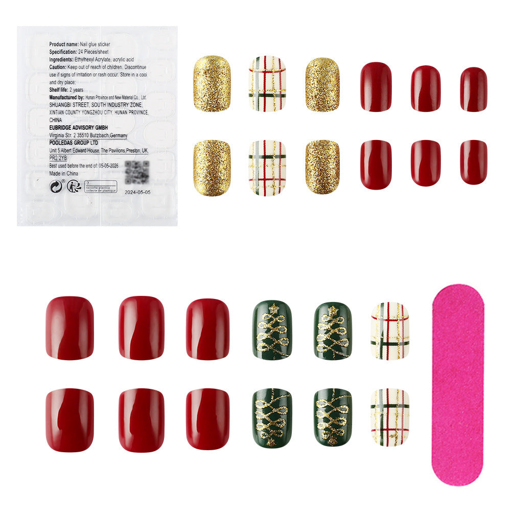 Wholesale 24 Pieces/box Christmas Short Shiny Stripe Nails Kits Nail Stickers ACC-NS-MiKe018