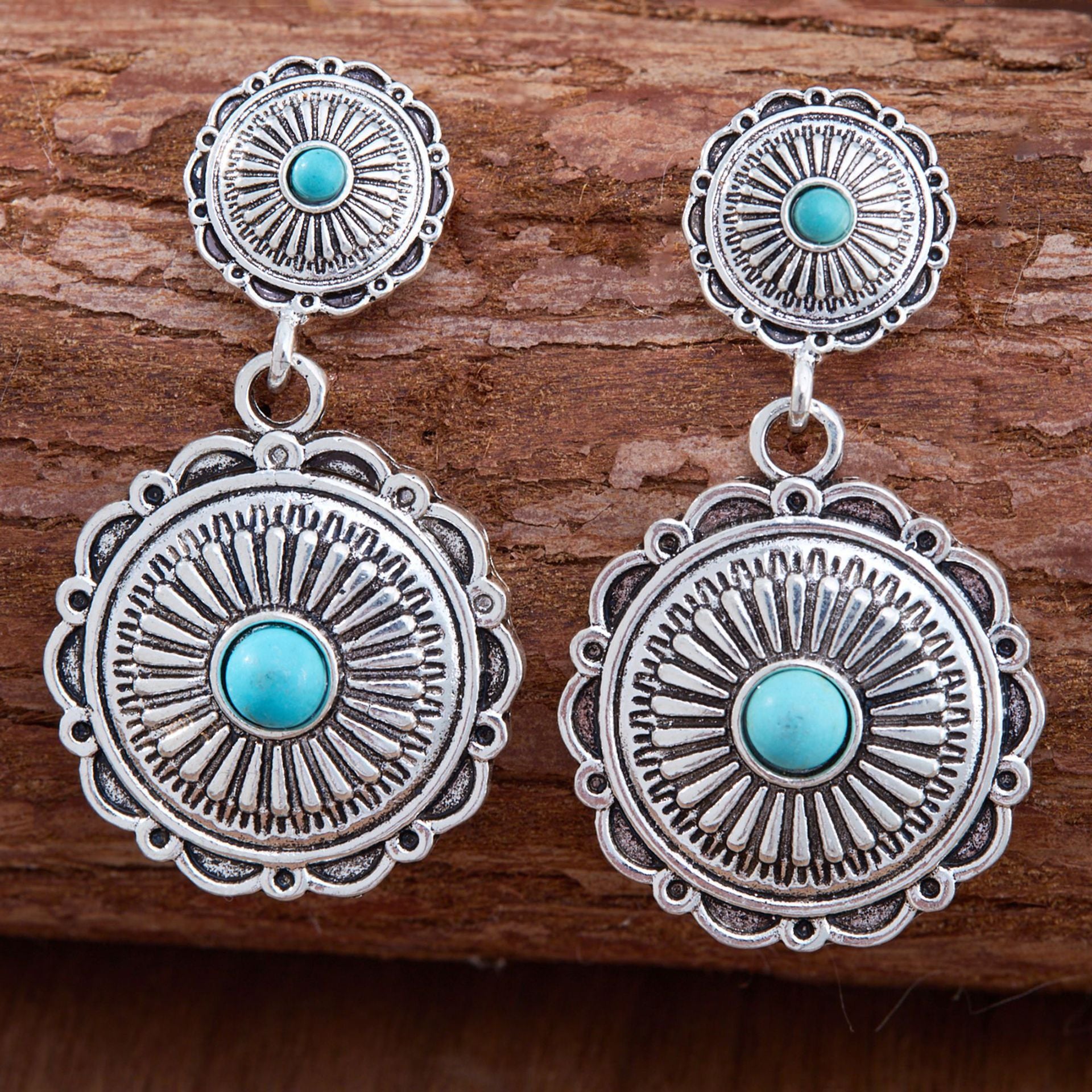 Wholesale Vintage Bohemian Lace Turquoise Earrings Zinc Alloy Jewelry Accessory