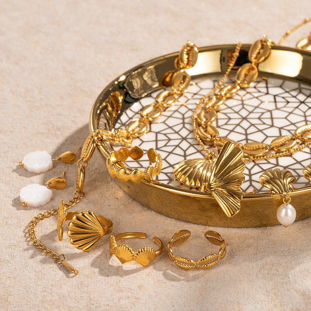 Wholesale Stainless steel ocean-themed seashell-shaped jewelry set