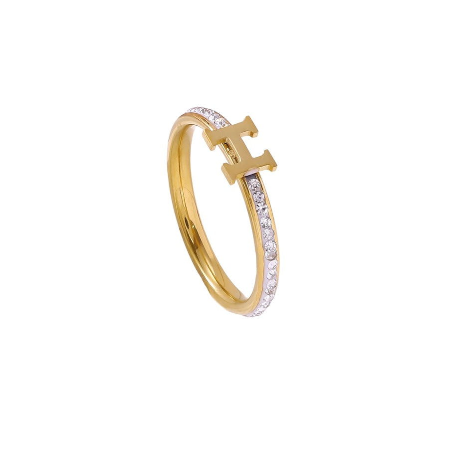 Wholesale 18K Gold Plated Stainless Steel H Letter Rhinestone Ring Starry Sky Design Women S Everyday Wear Boutique