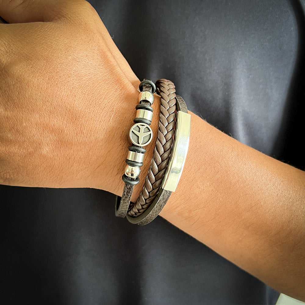 Wholesale Trendy Men S Woven Faux Leather Bracelet With Magnetic Clasp Black Punk Style Jewelry Accessory Gift