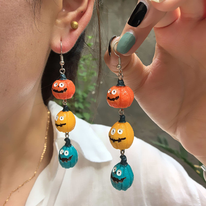 Wholesale Plastic Pumpkin Skull  Dangle Earrings Dark Gothic Party Jewelry Accessory