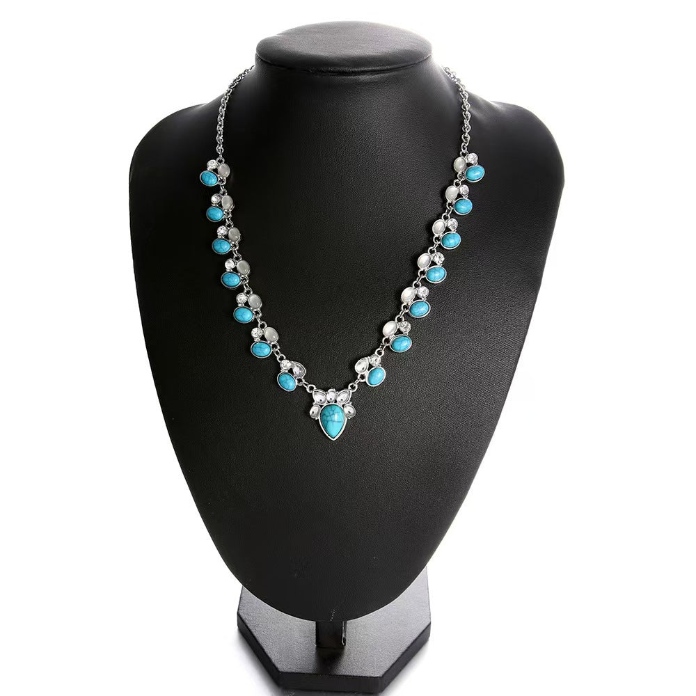 Wholesale Alloy Bohemian Turquoise Flower Necklace Fashion Accessory Gift Boutique Resale