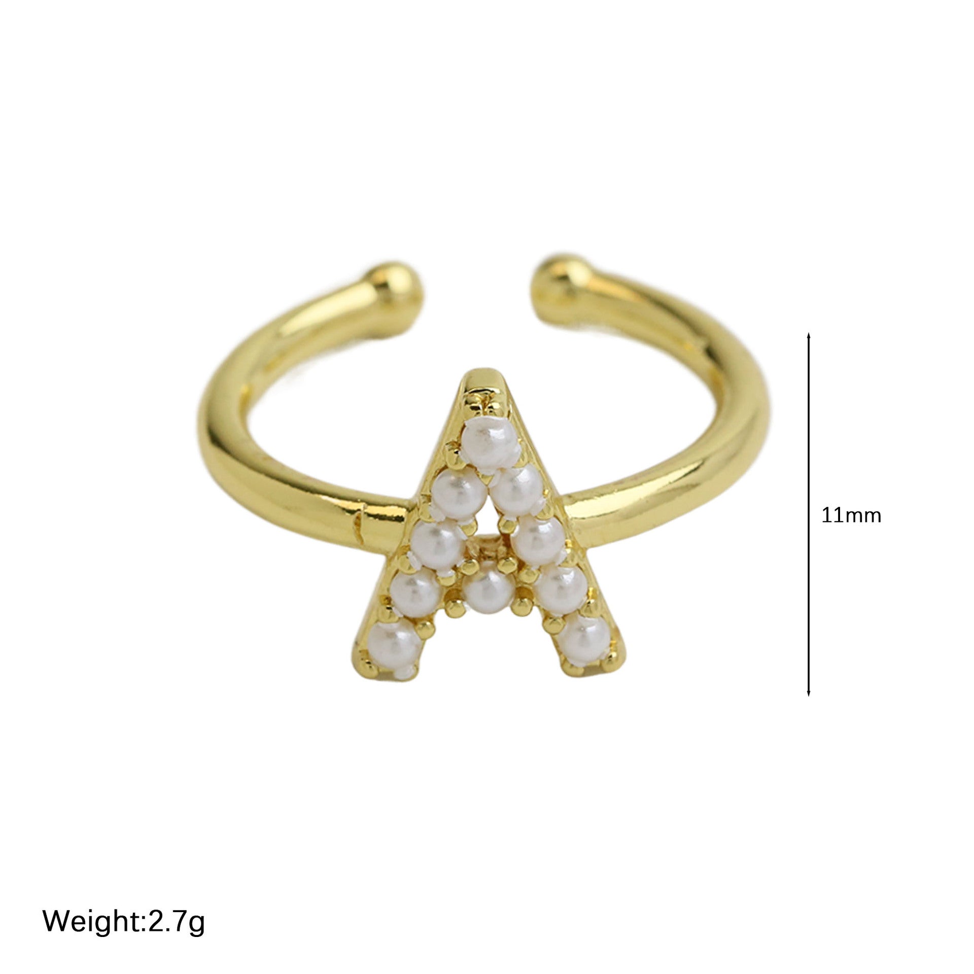 Wholesale  brass pearl 26 English letters open ladies ring