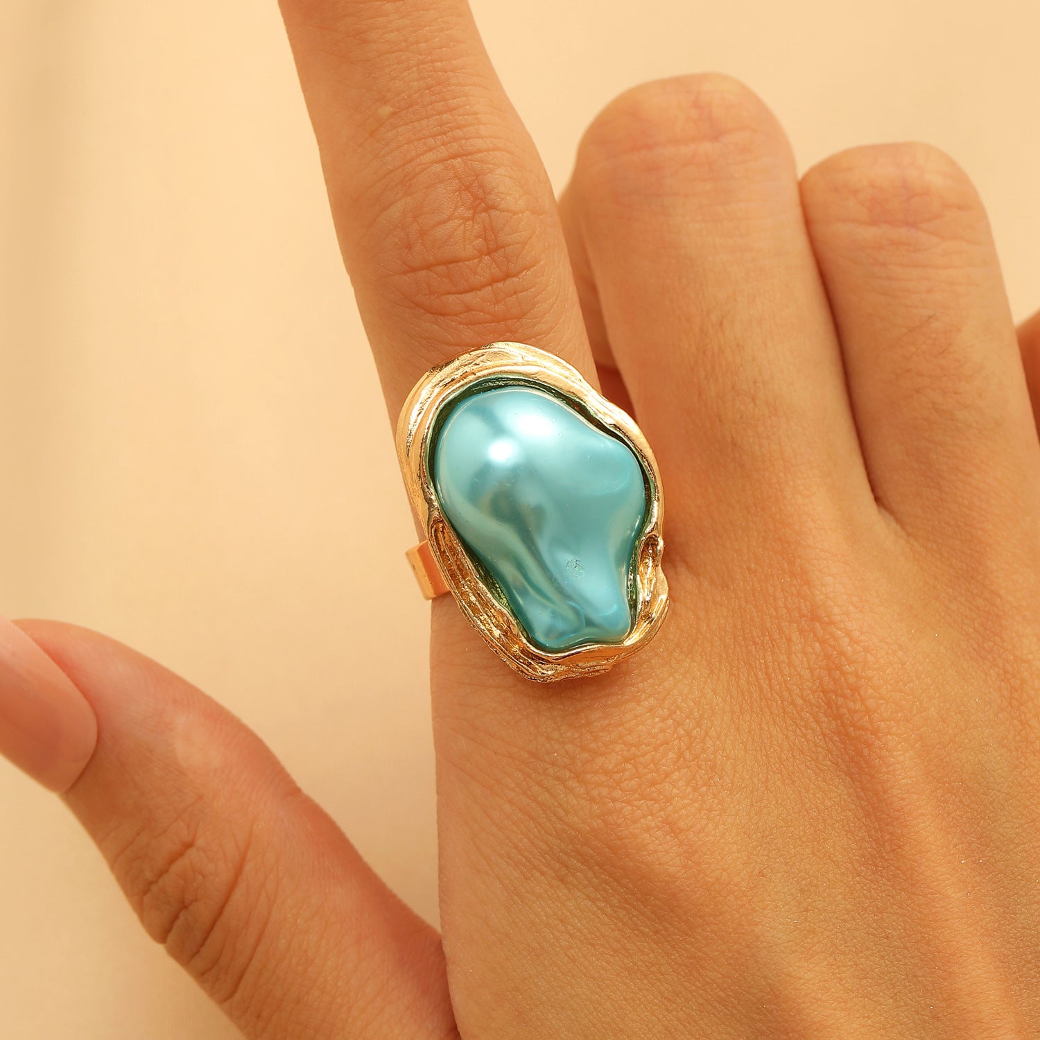 Wholesale Stylish Baroque Imitation Pearl Open Ring For Women Geometric Irregular Gold Tone Boutique Resale Jewelry Accessory
