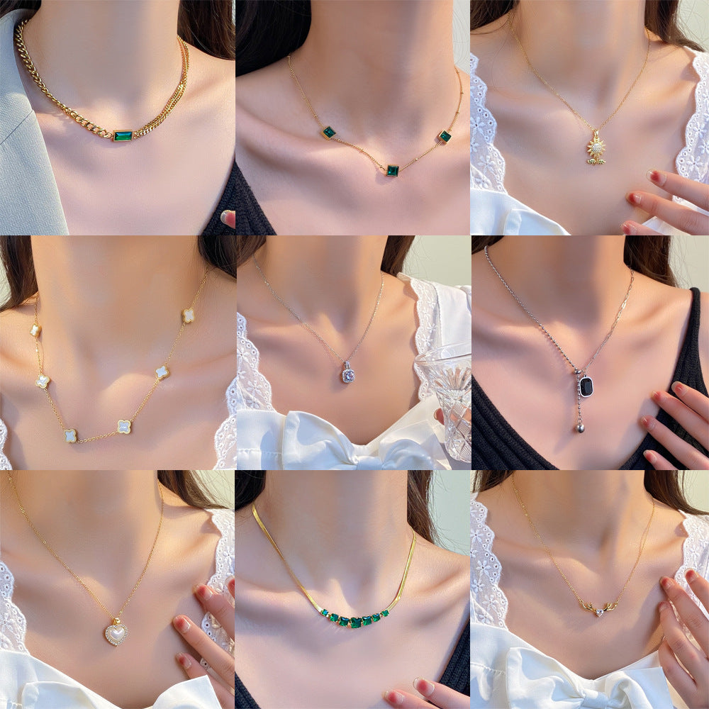 Wholesale Titanium Steel Zircon Clavicle Chain Necklace Korean Style Jewelry Accessory