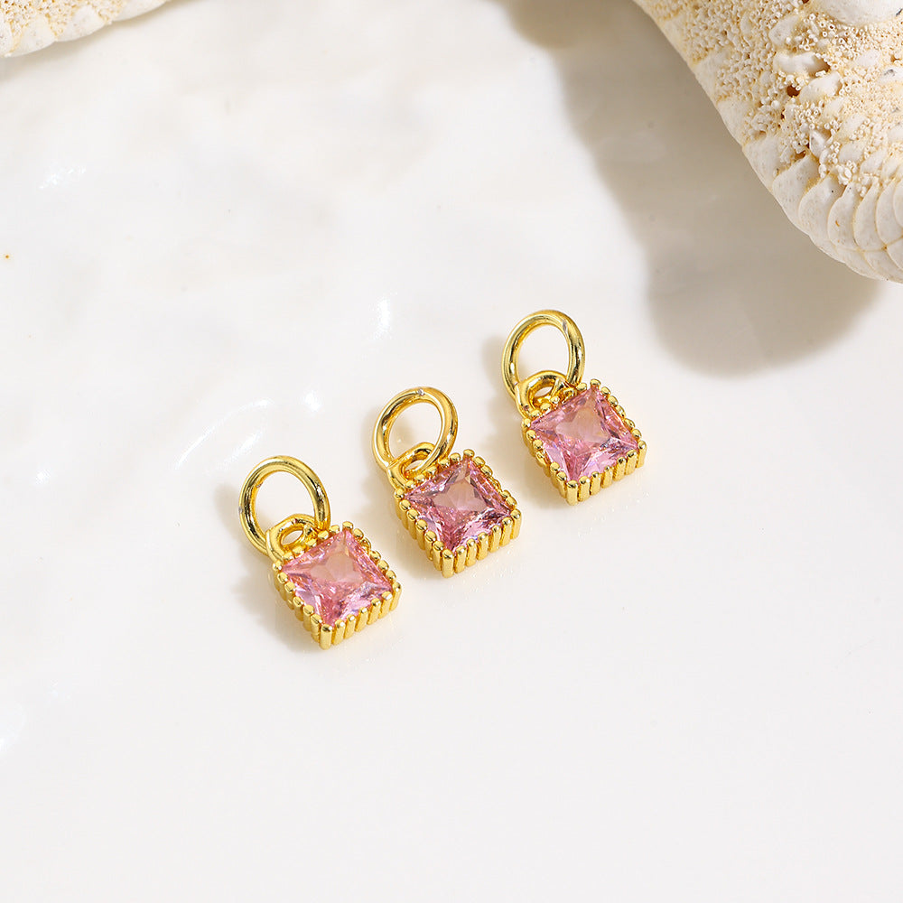 Wholesale Copper plated 18k micro inlaid zircon geometric square colorful small pendant