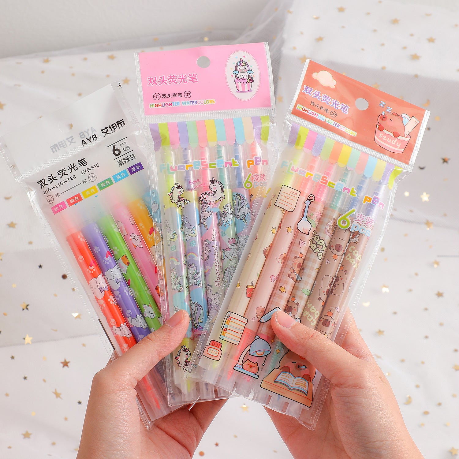 Wholesale 6 Color Cartoon Unicorn Highlighter Student Painting Double Head Colored Pen