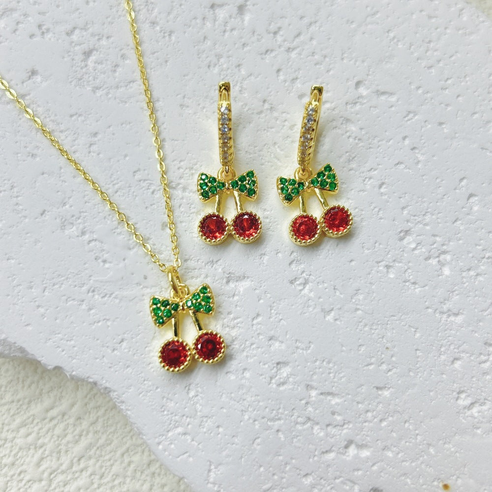 Wholesale Fruit Red Cherry Strawberry Necklace Earrings Jewelry Set