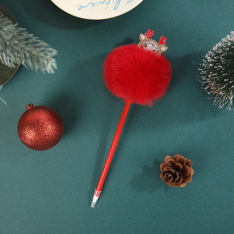 Wholesale Christmas Quicksand Sequin Santa Claus Snowman Elk Fur Ballpoint Pen