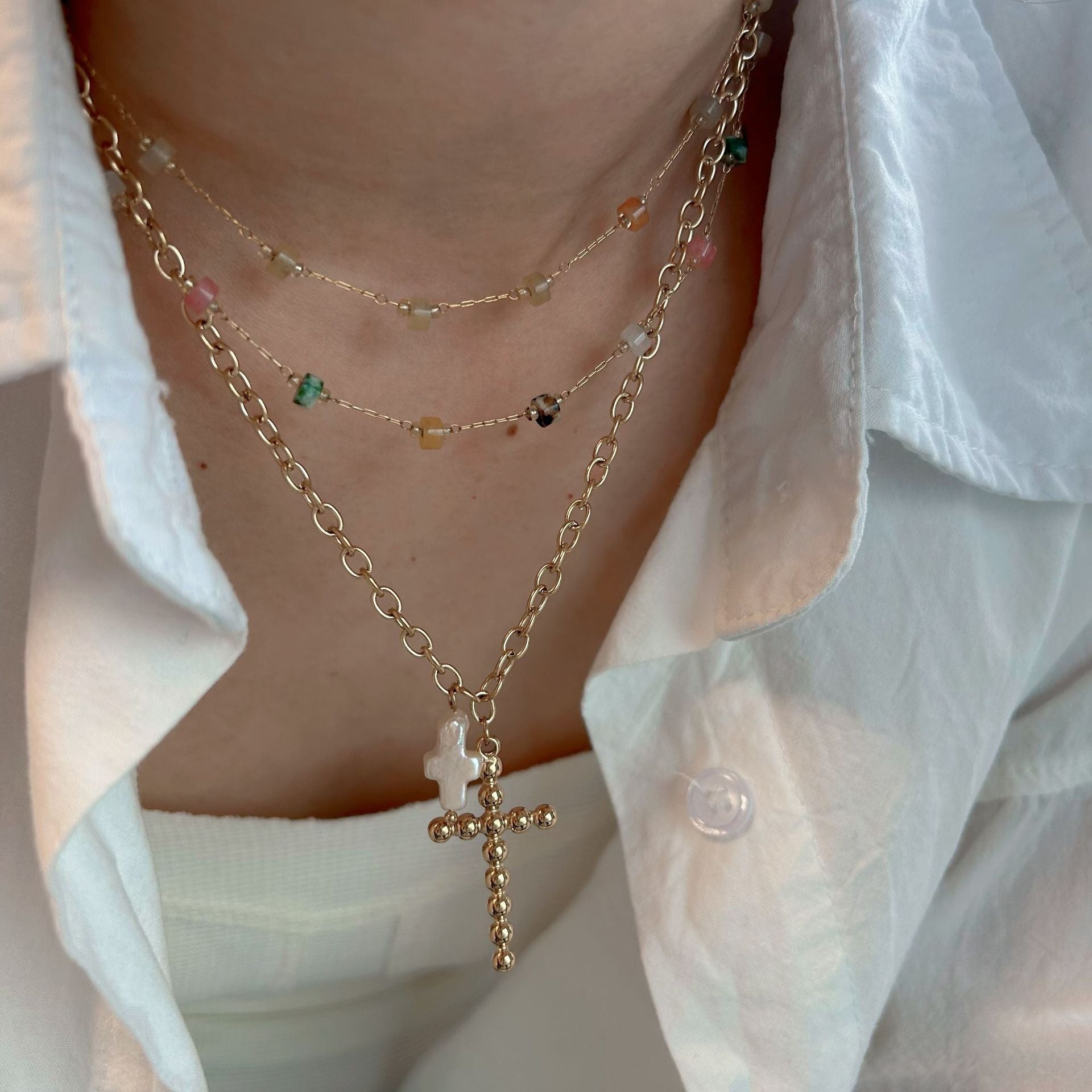 Wholesale Stainless Steel  Colorful Natural Stone Natural Citrine Beaded Necklace