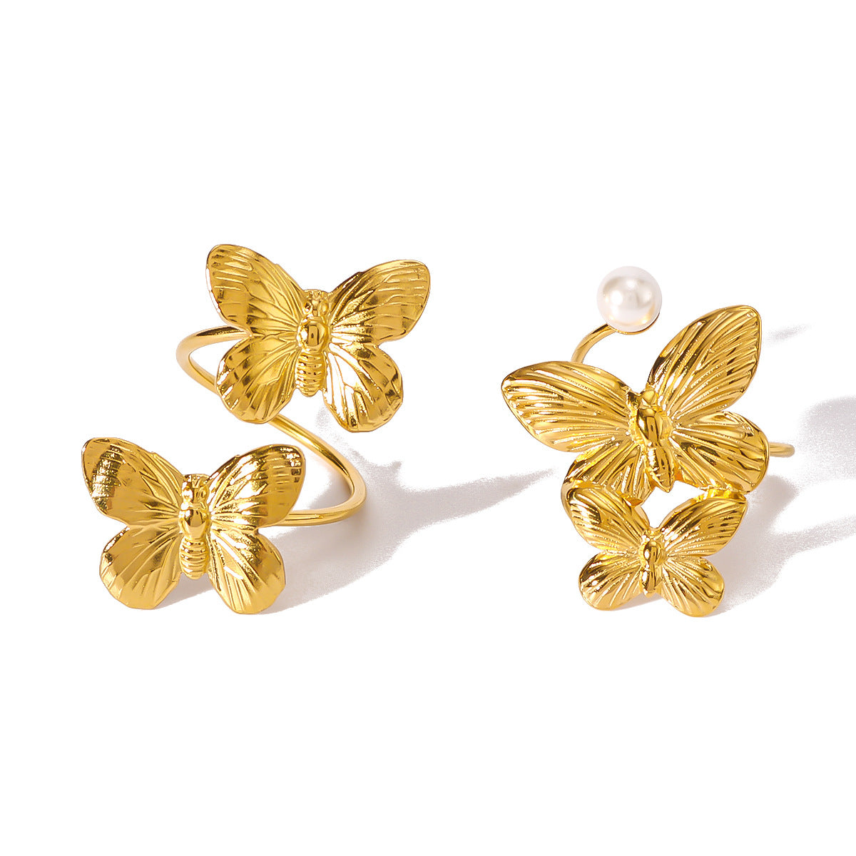Wholesale butterfly multi-layer pearl engraved titanium steel ring