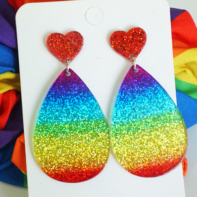 Wholesale 2 Pairs/pack Rainbow Flag LGBT Sparkling Bright Love Color Tassel Acrylic Earrings ACC-ES-HY038