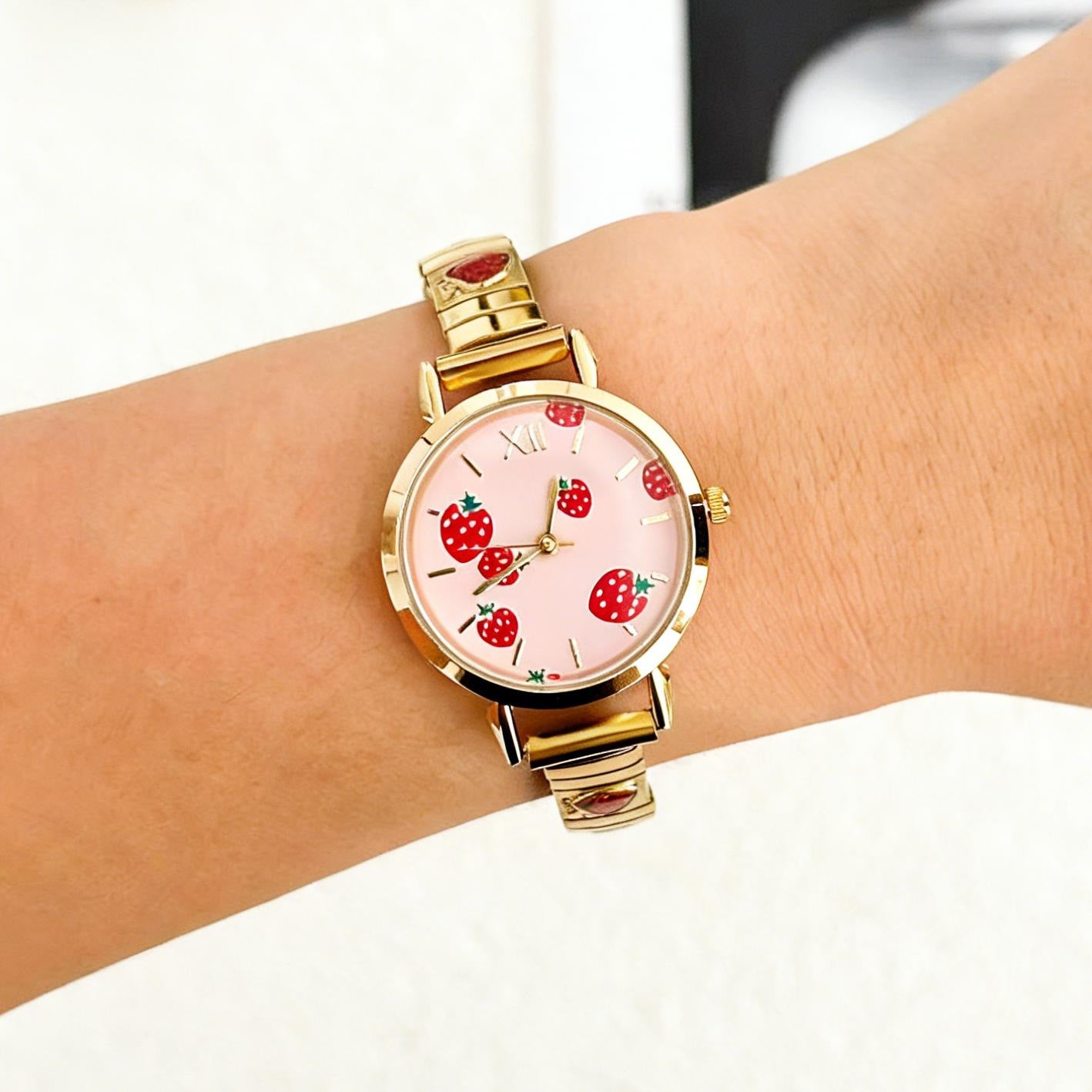 Wholesale Women' s Casual  Stylish Quartz Watch with Printed Cherry  Strawberry Design — DIY Modular Strap