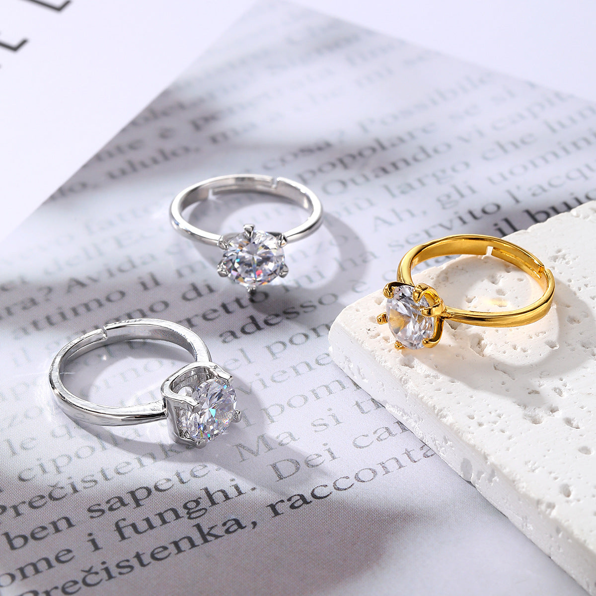 Wholesale Stylish Women S Crystal Ring Geometric Gold Tone Adjustable Party Gift Jewelry Accessory