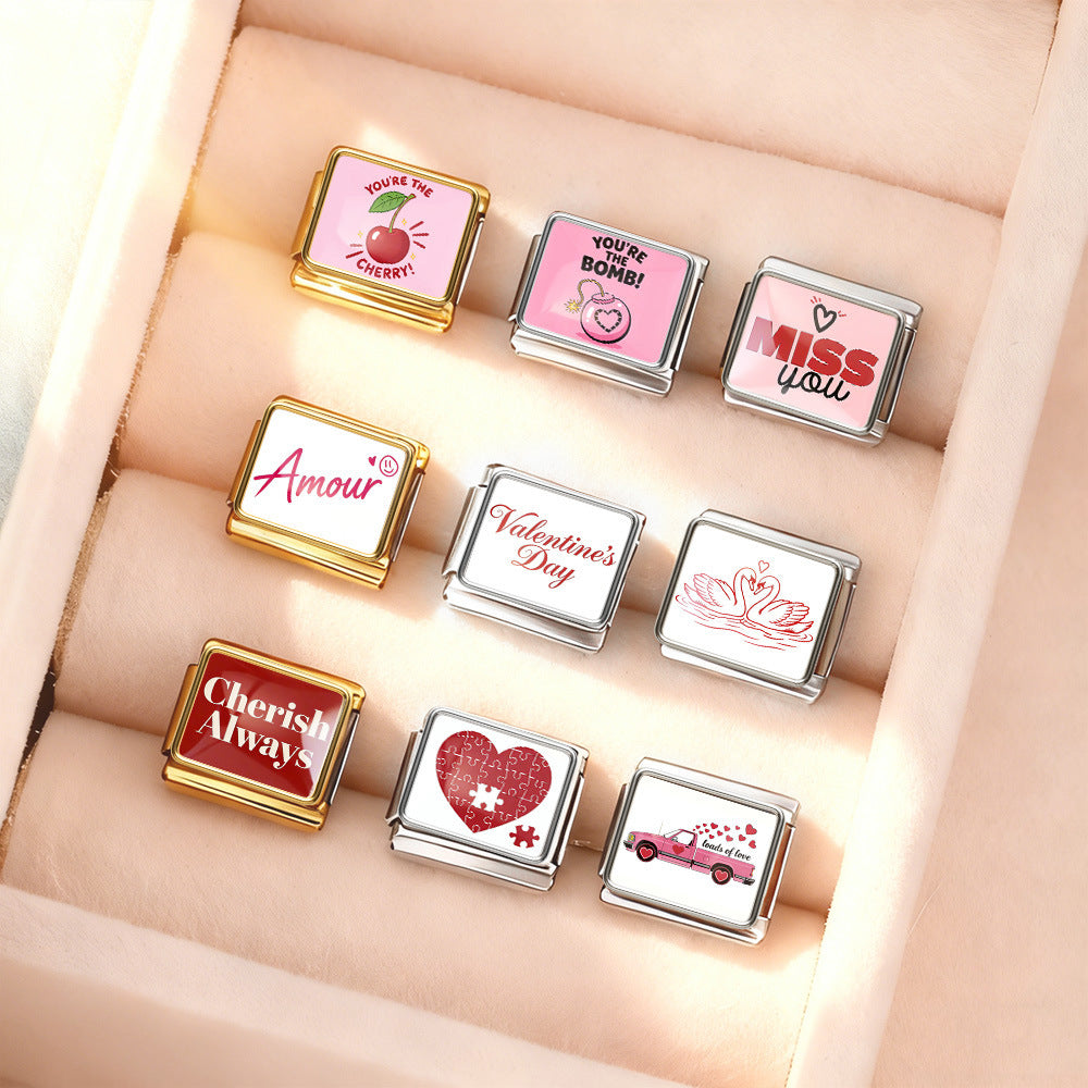 Wholesale 9mm Italian Charm Starter Bracelets DIY Valentine' s Day Heart-Shaped Stainless Steel Composable Bracelet