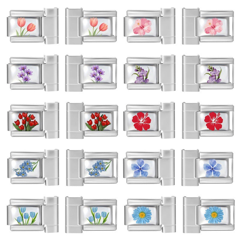 Wholesale 9mm Italian Charm Starter Bracelets DIY Flower Series Stainless Steel Composable Bracelet